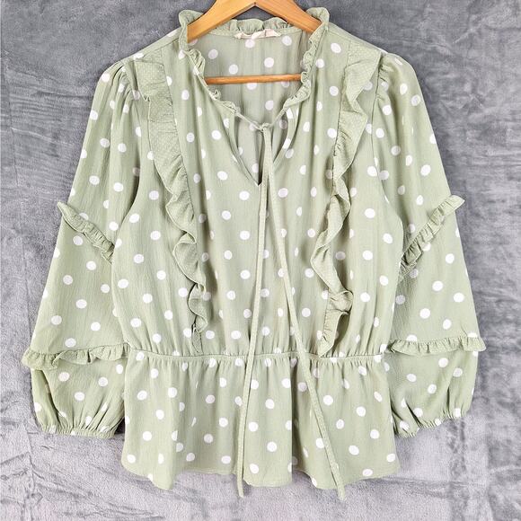 Womens Top Large Boho Peasant Polka Dot Ruffle Feminine Forest Fairy Cottagecore - Picture 1 of 7